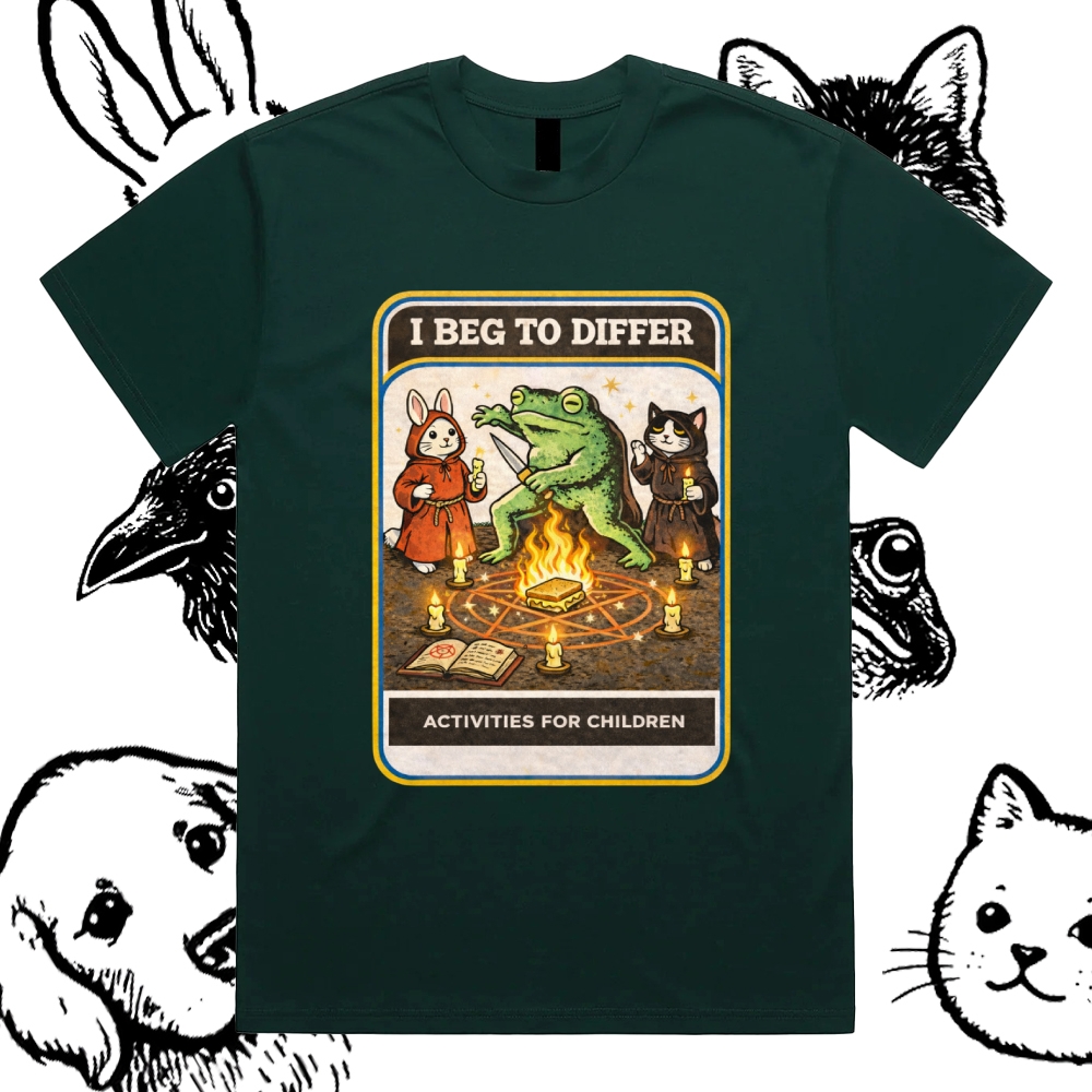 Occult Ritual Animal Activity Cotton Classic Fit Retro Dark Humor Graphic Tee