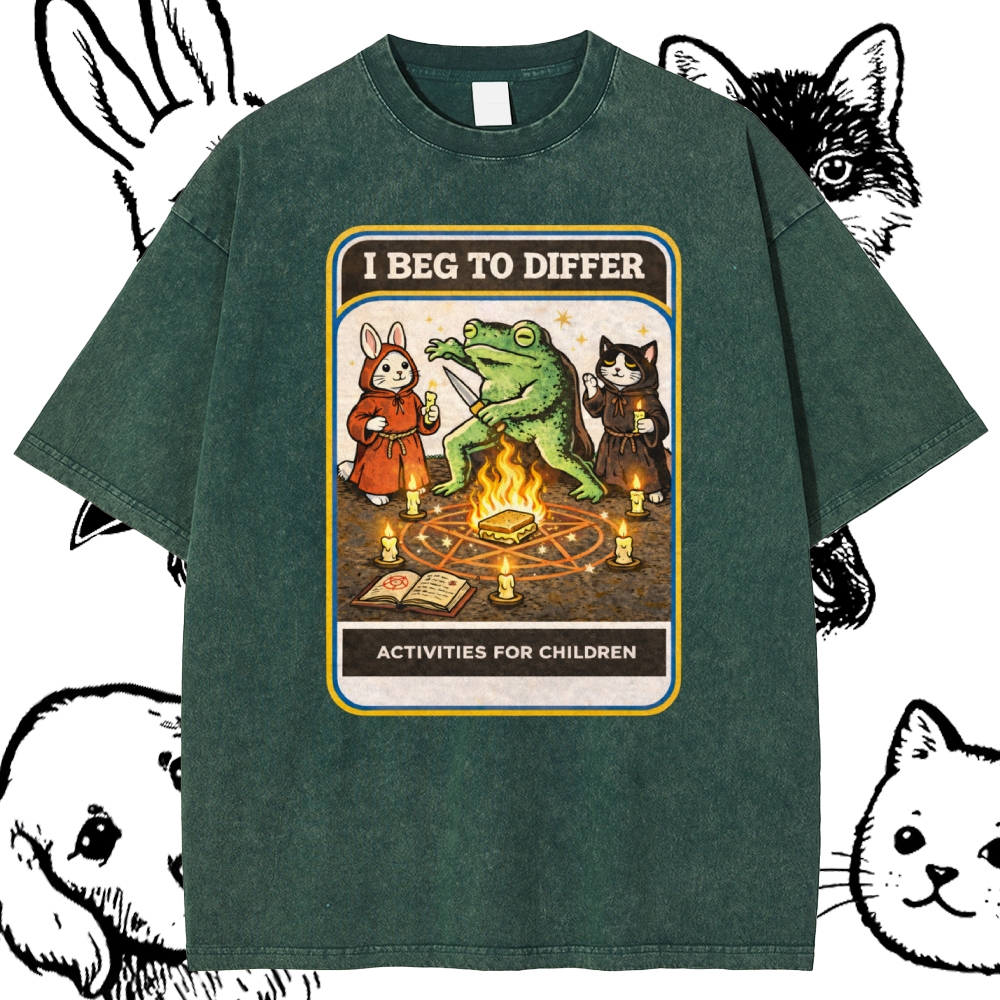 Occult Ritual Animal Activity Cotton Vintage Wash Classic Graphic Tee