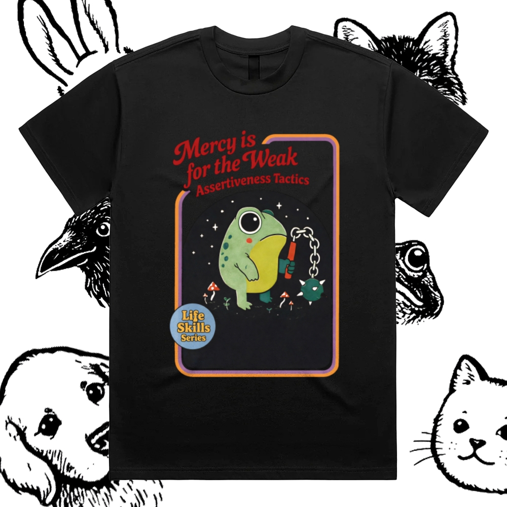 Assertive Flail Combat Frog Cotton Classic Fit Retro Dark Humor Graphic Tee