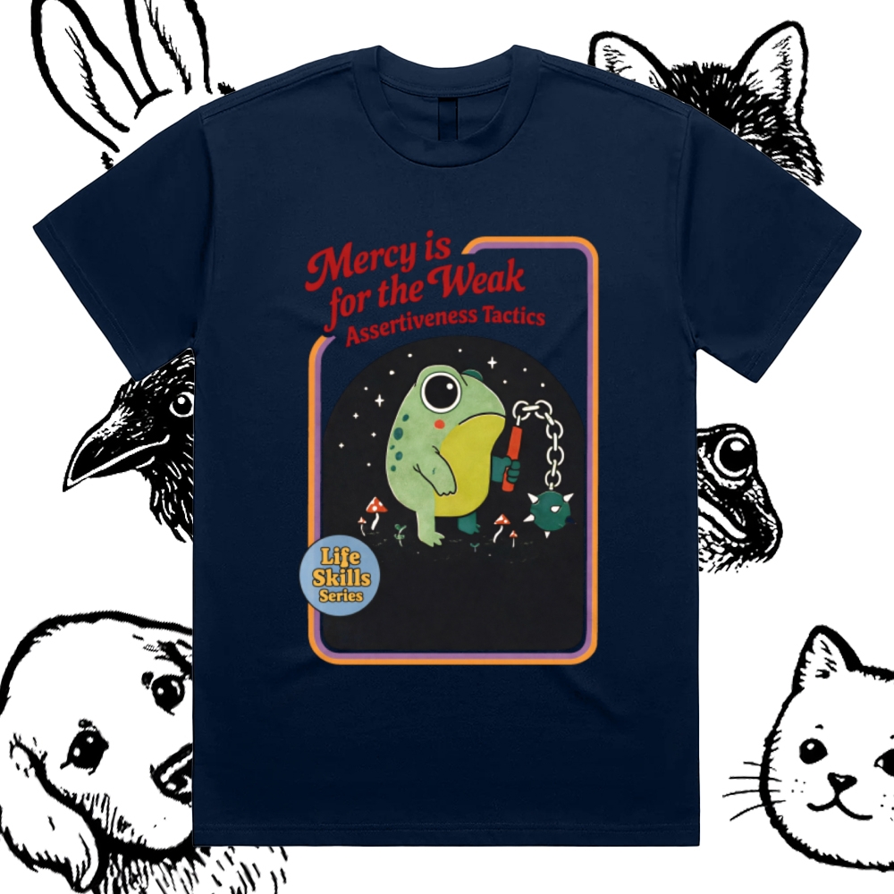 Assertive Flail Combat Frog Cotton Classic Fit Retro Dark Humor Graphic Tee