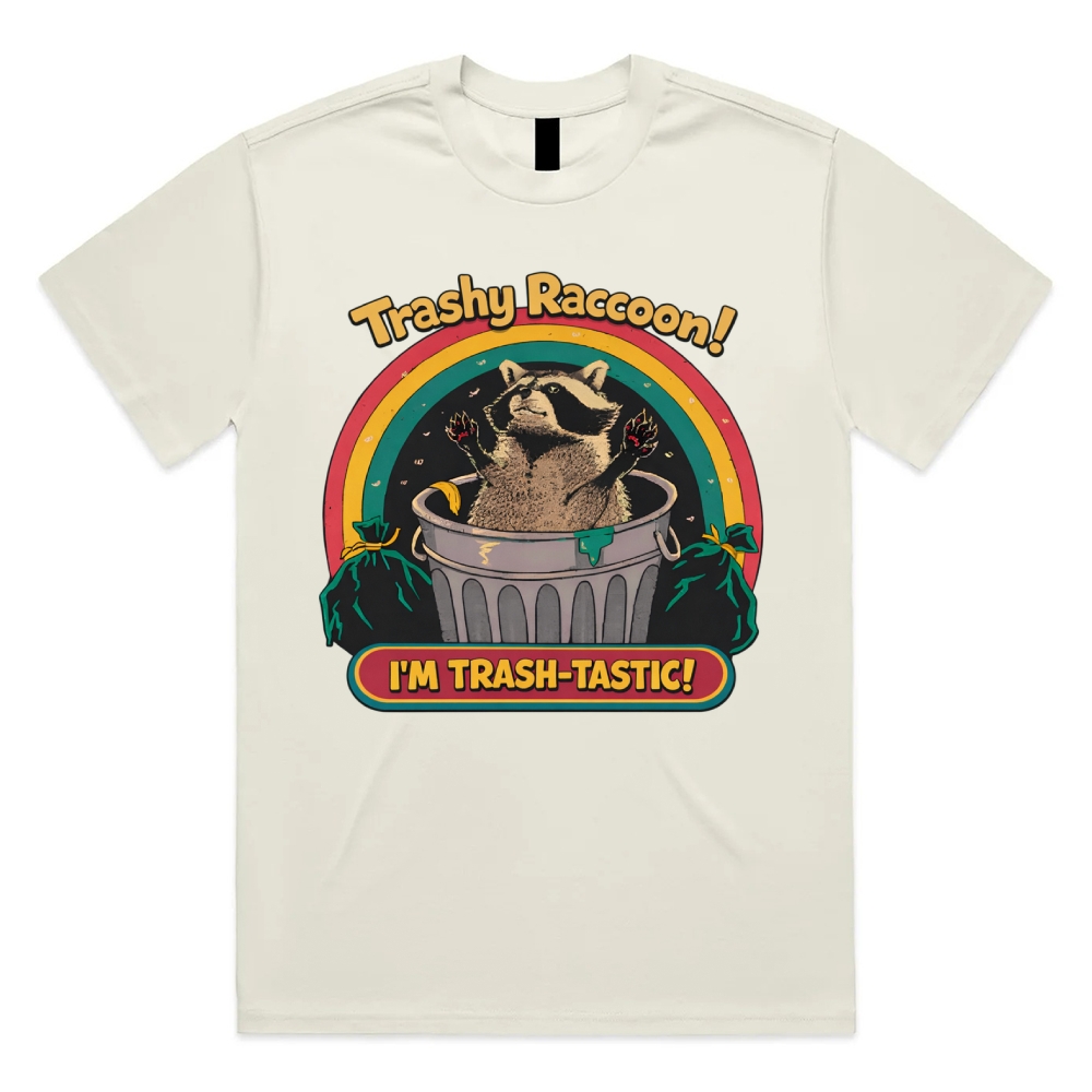 Trash-Tastic Rainbow Raccoon Cotton Classic Fit Retro Dark Humor Graphic Tee