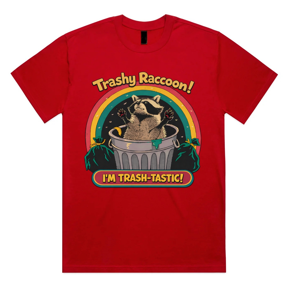Trash-Tastic Rainbow Raccoon Cotton Classic Fit Retro Dark Humor Graphic Tee