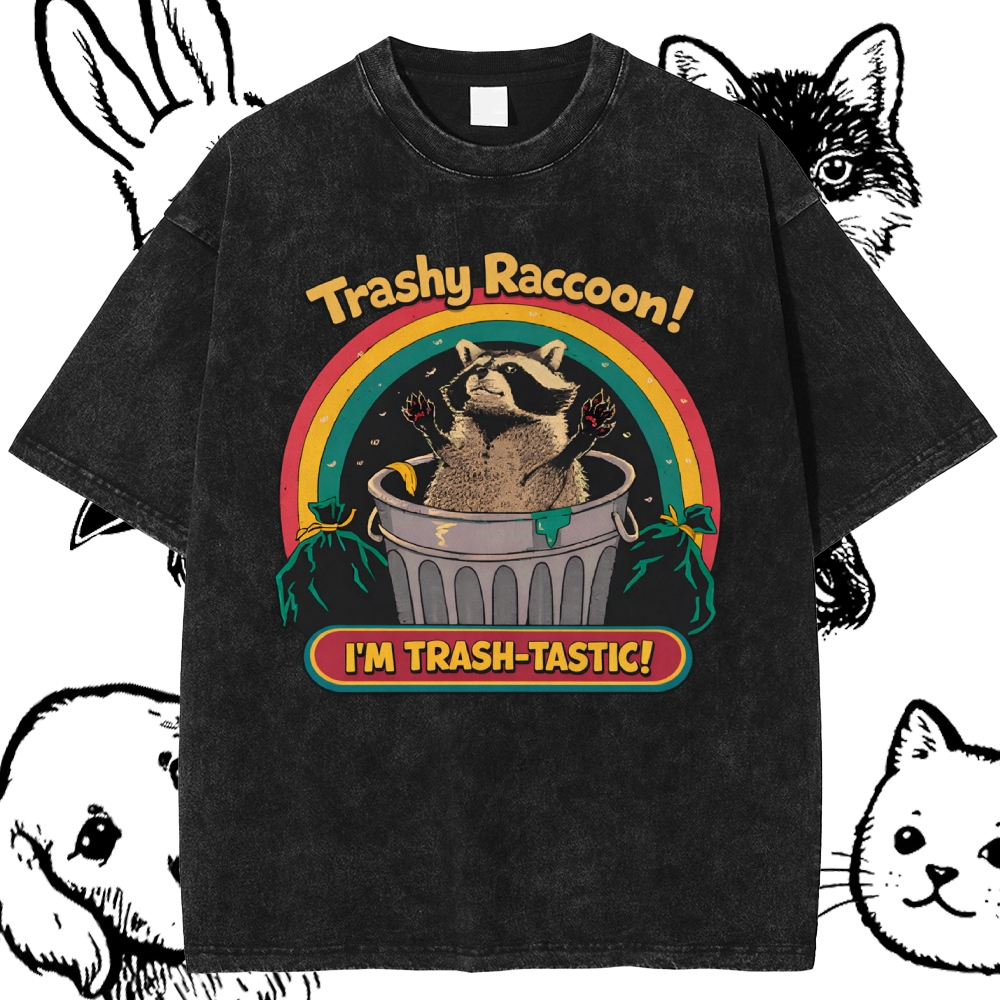 Trash-Tastic Rainbow Raccoon Cotton Vintage Wash Classic Graphic Tee