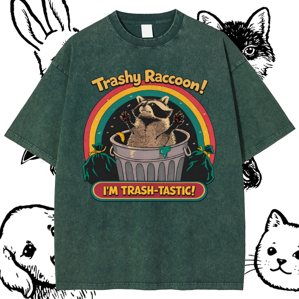 Trash-Tastic Rainbow Raccoon Cotton Vintage Wash Classic Graphic Tee