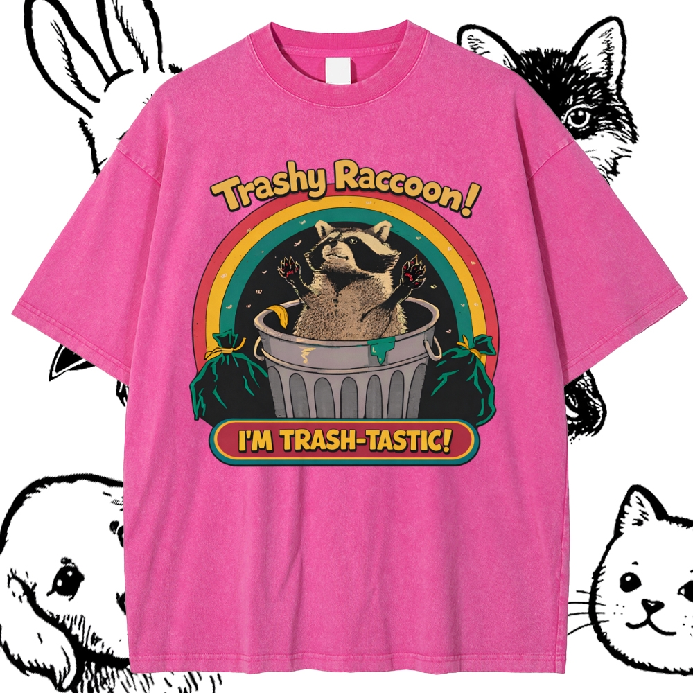 Trash-Tastic Rainbow Raccoon Cotton Vintage Wash Classic Graphic Tee