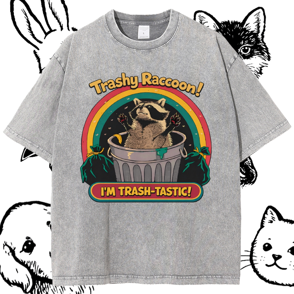 Trash-Tastic Rainbow Raccoon Cotton Vintage Wash Classic Graphic Tee