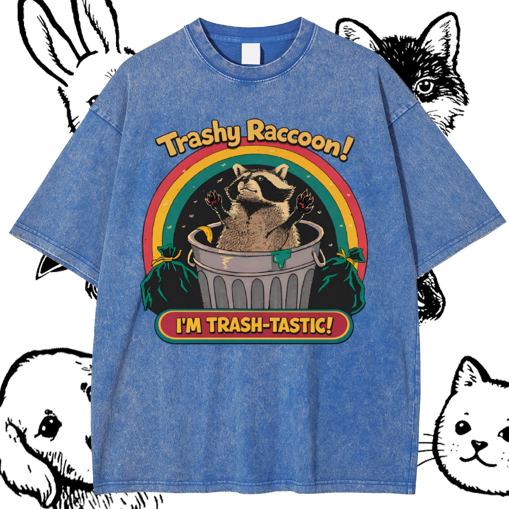 Trash-Tastic Rainbow Raccoon Cotton Vintage Wash Classic Graphic Tee