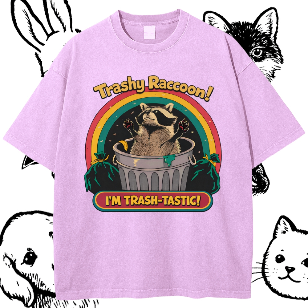 Trash-Tastic Rainbow Raccoon Cotton Vintage Wash Classic Graphic Tee