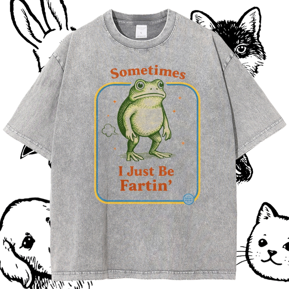 Relatable Farting Retro Frog Cotton Vintage Wash Classic Graphic Tee