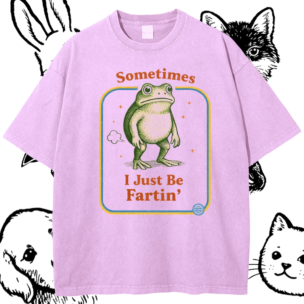 Relatable Farting Retro Frog Cotton Vintage Wash Classic Graphic Tee