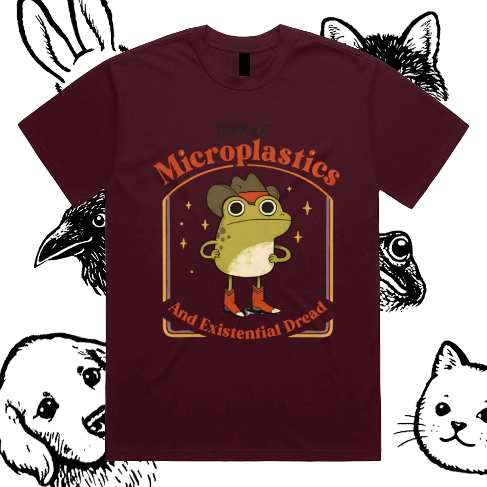 Existential Dread Cowboy Frog Cotton Classic Fit Retro Dark Humor Graphic Tee