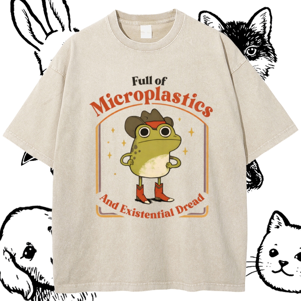 Existential Dread Cowboy Frog Cotton Vintage Wash Classic Graphic Tee