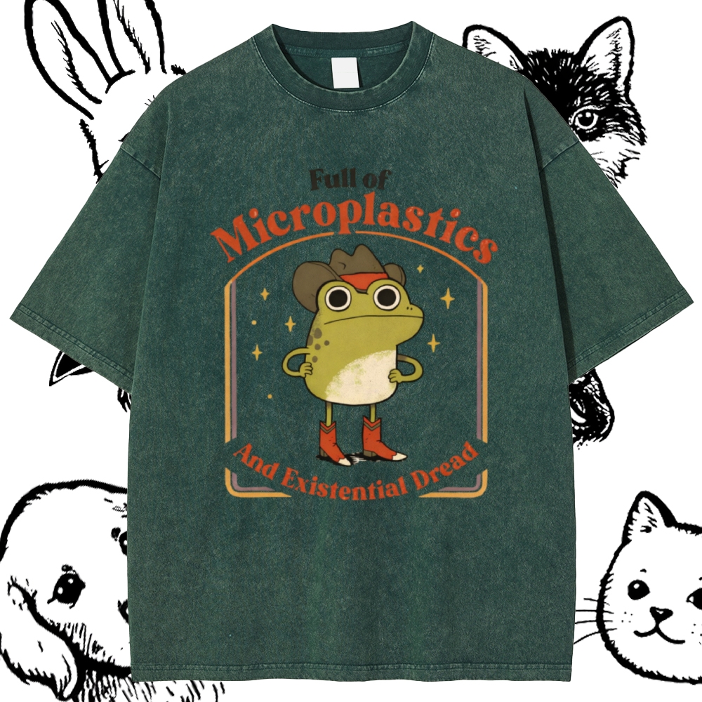 Existential Dread Cowboy Frog Cotton Vintage Wash Classic Graphic Tee