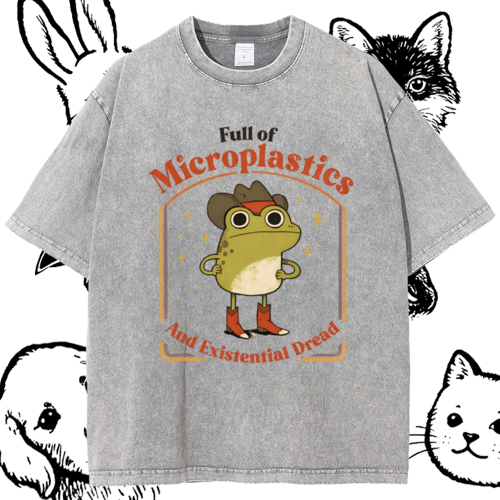 Existential Dread Cowboy Frog Cotton Vintage Wash Classic Graphic Tee