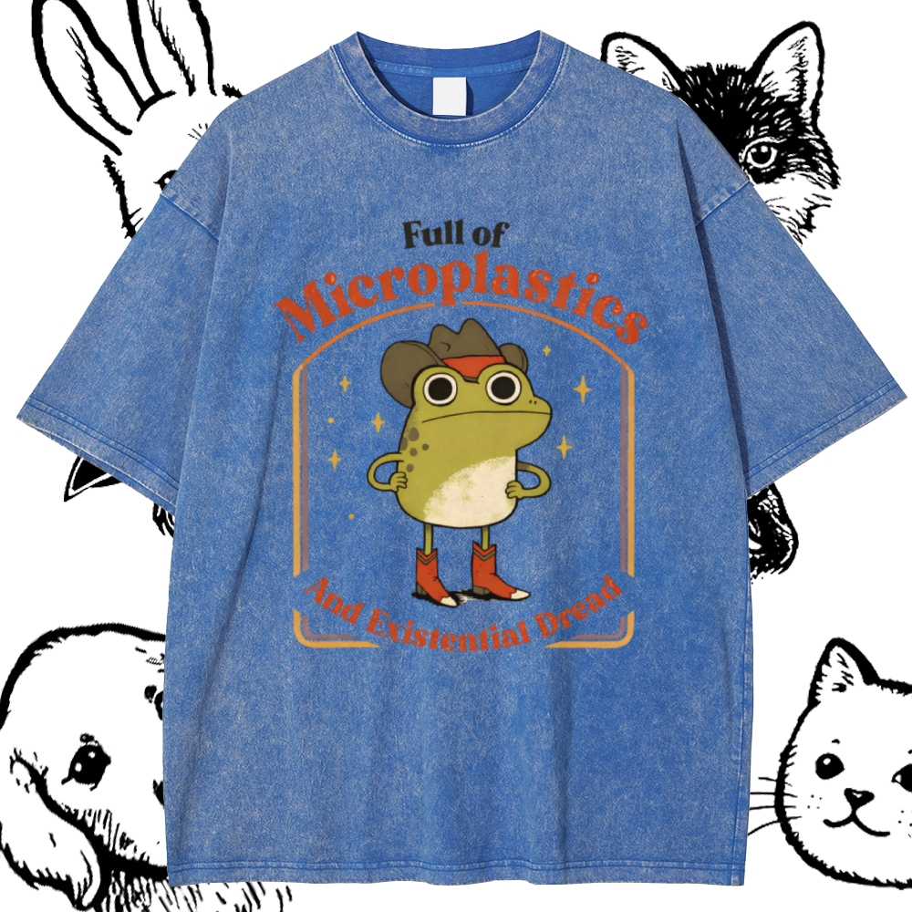 Existential Dread Cowboy Frog Cotton Vintage Wash Classic Graphic Tee