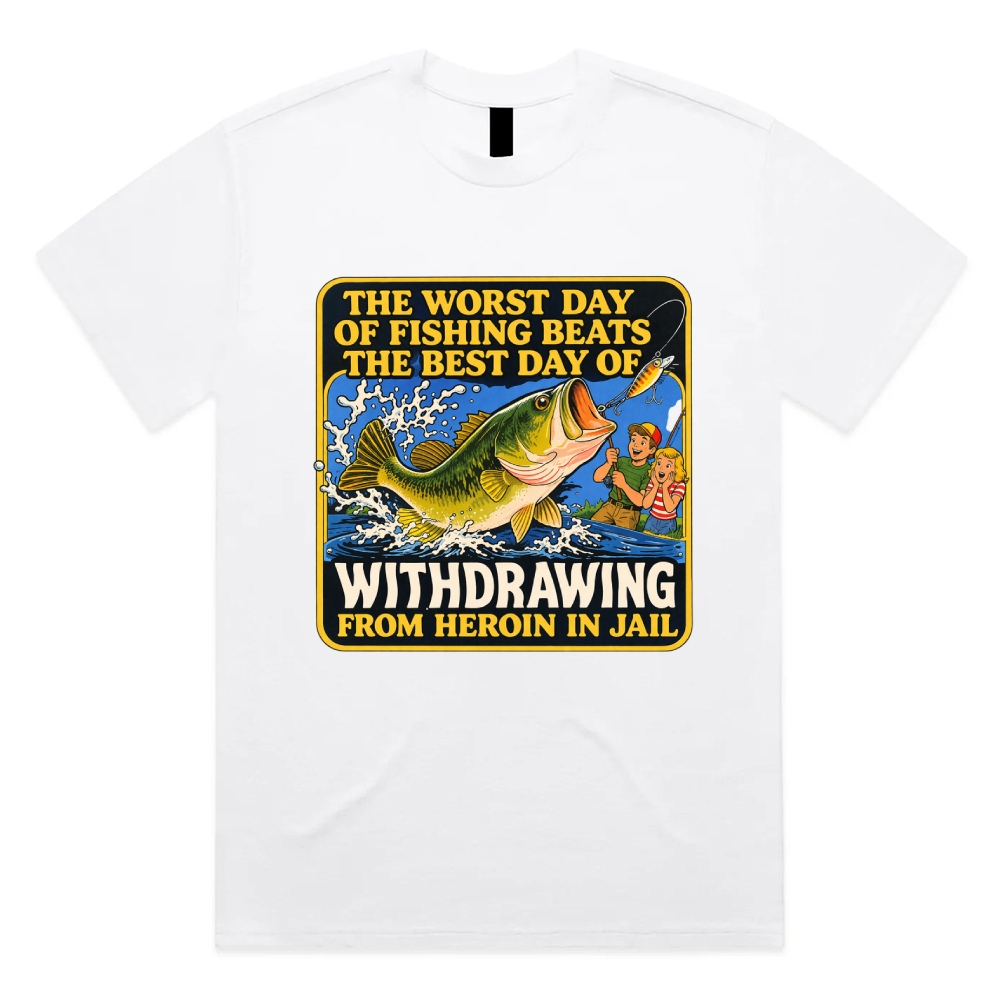 Dark Humor Fishing Parody Cotton Classic Fit Retro Dark Humor Graphic Tee