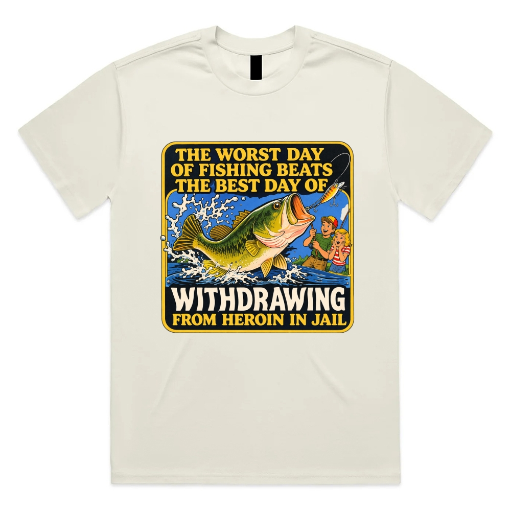 Dark Humor Fishing Parody Cotton Classic Fit Retro Dark Humor Graphic Tee
