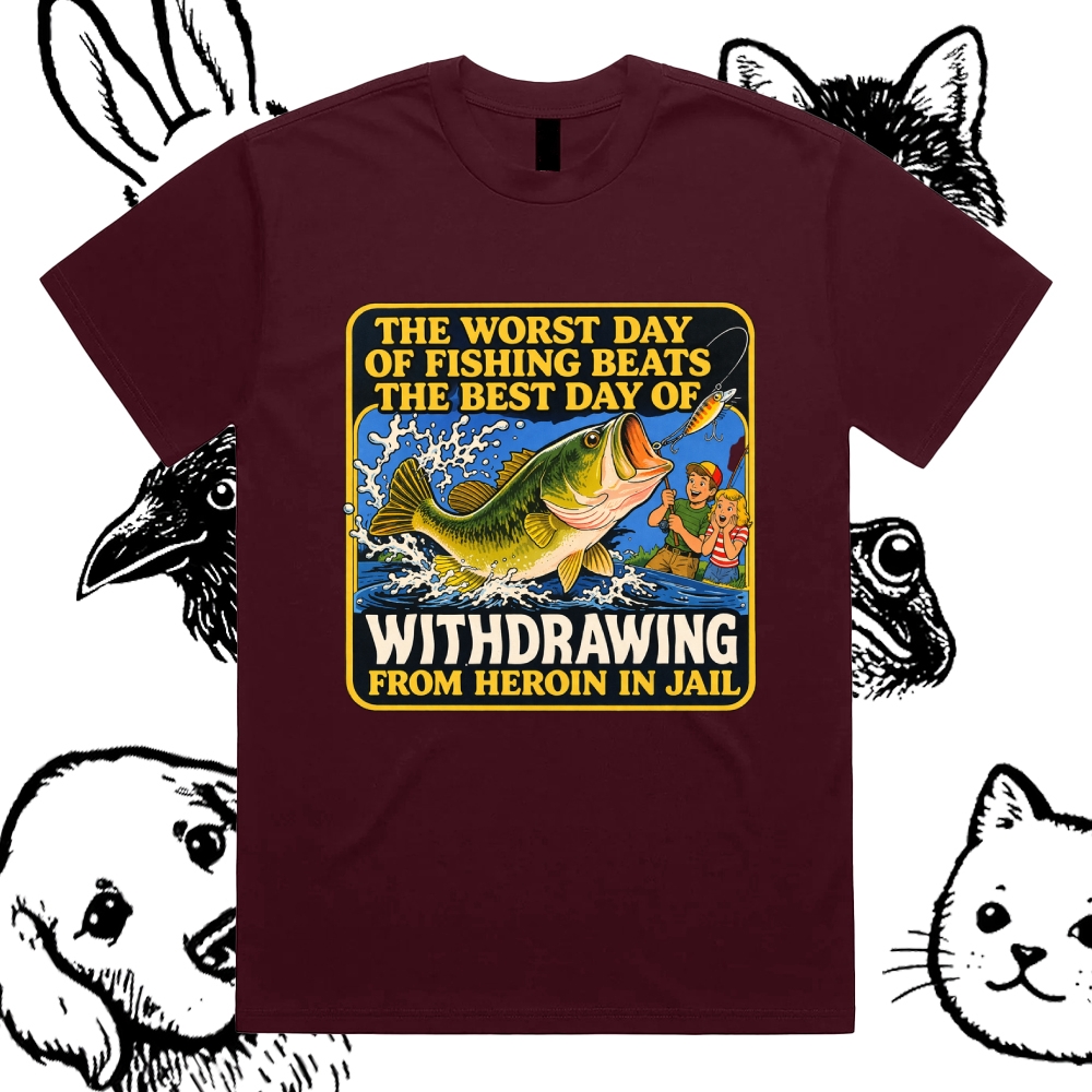 Dark Humor Fishing Parody Cotton Classic Fit Retro Dark Humor Graphic Tee
