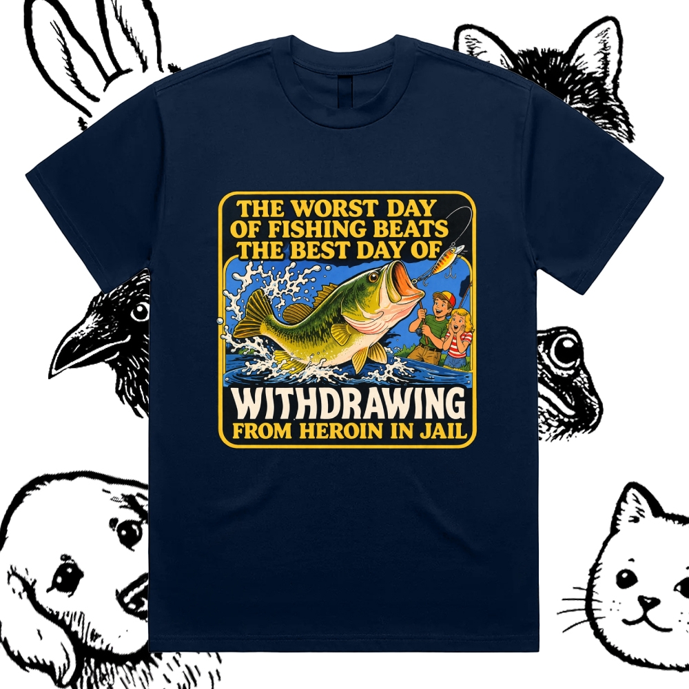Dark Humor Fishing Parody Cotton Classic Fit Retro Dark Humor Graphic Tee