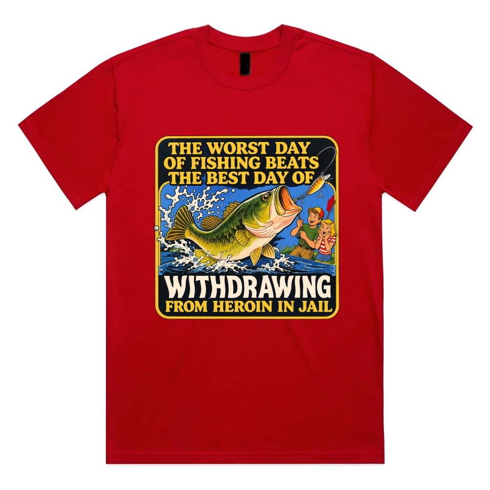 Dark Humor Fishing Parody Cotton Classic Fit Retro Dark Humor Graphic Tee