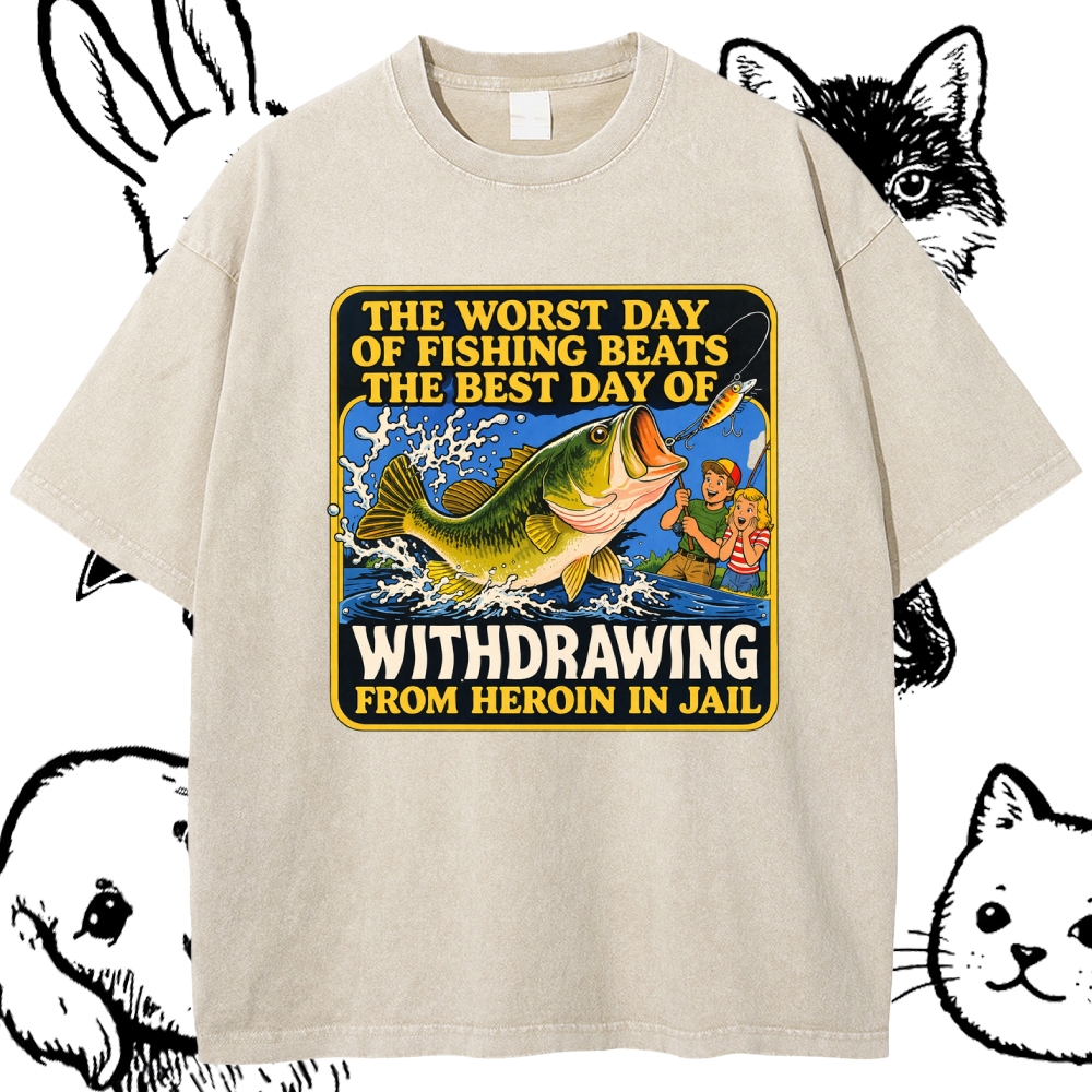 Dark Humor Fishing Parody Cotton Vintage Wash Classic Graphic Tee