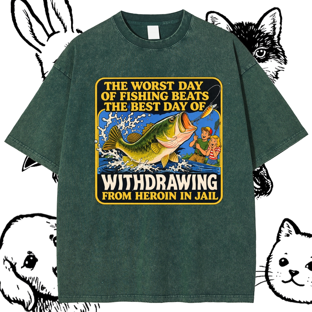 Dark Humor Fishing Parody Cotton Vintage Wash Classic Graphic Tee
