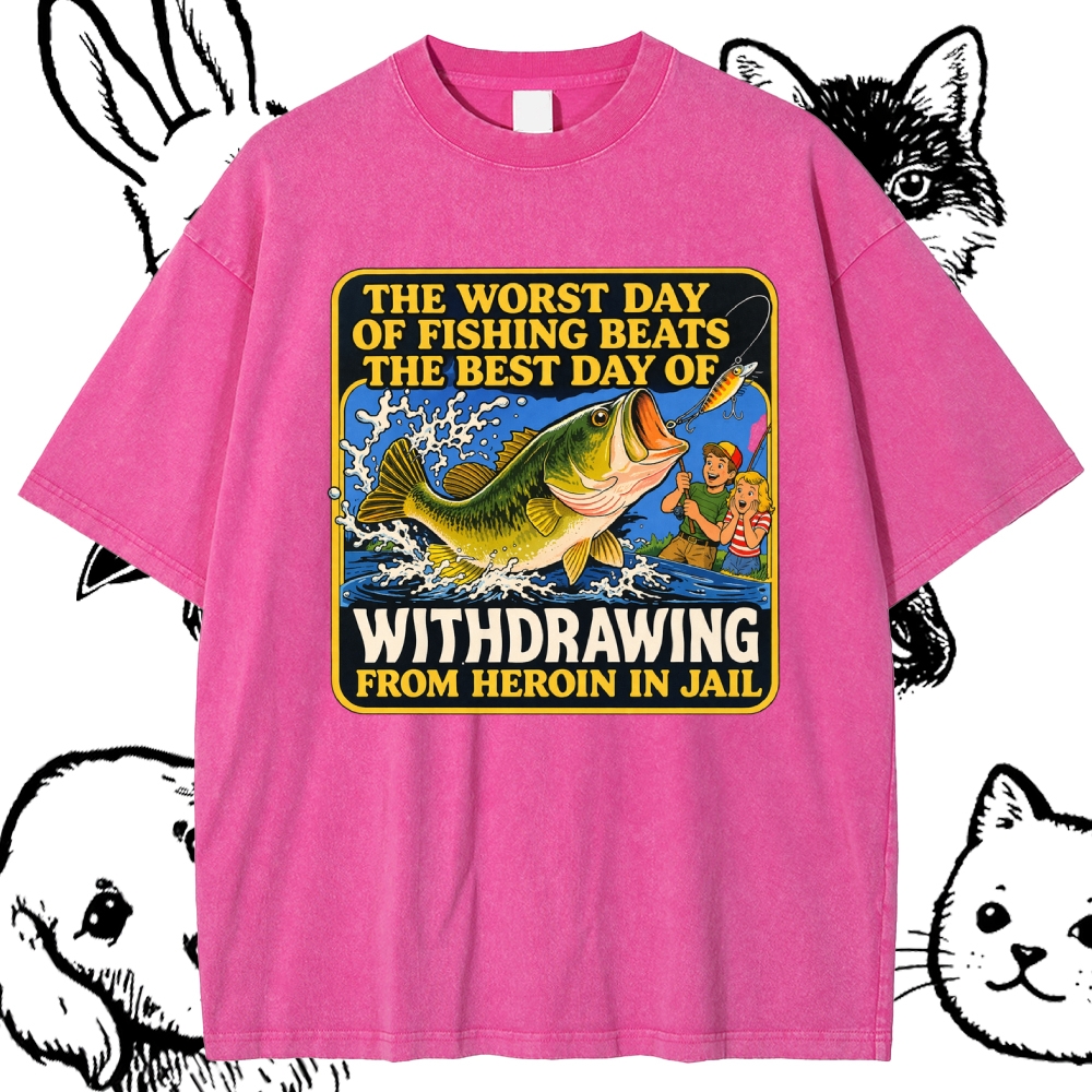 Dark Humor Fishing Parody Cotton Vintage Wash Classic Graphic Tee