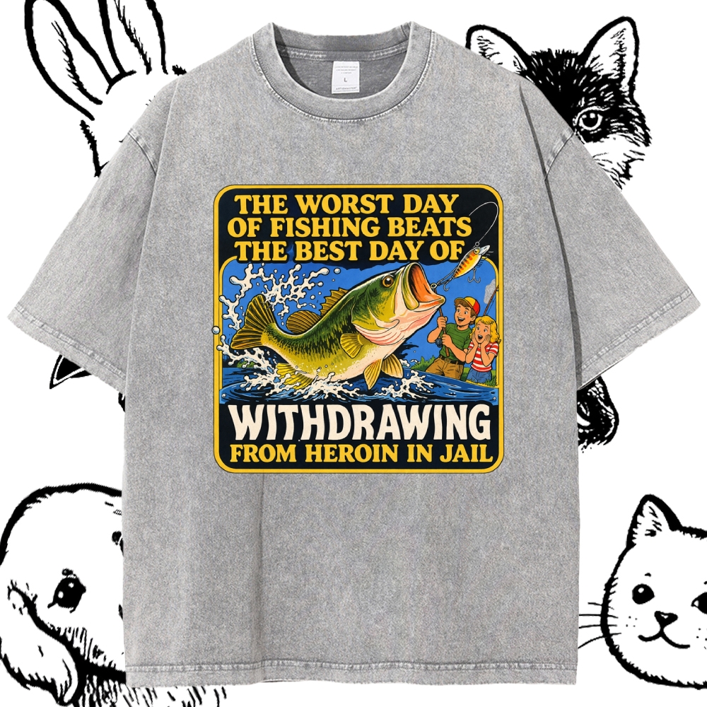 Dark Humor Fishing Parody Cotton Vintage Wash Classic Graphic Tee