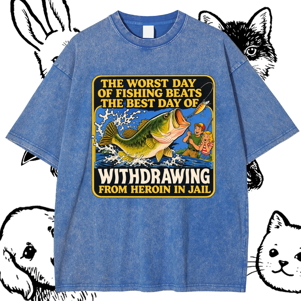 Dark Humor Fishing Parody Cotton Vintage Wash Classic Graphic Tee