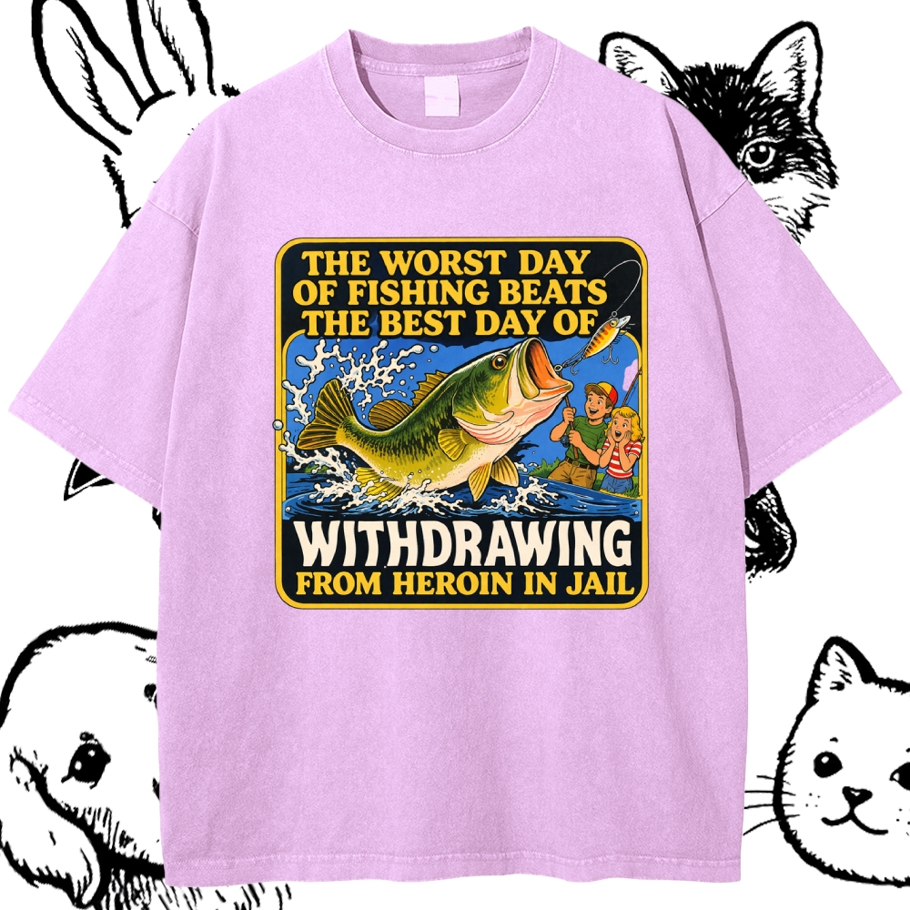 Dark Humor Fishing Parody Cotton Vintage Wash Classic Graphic Tee