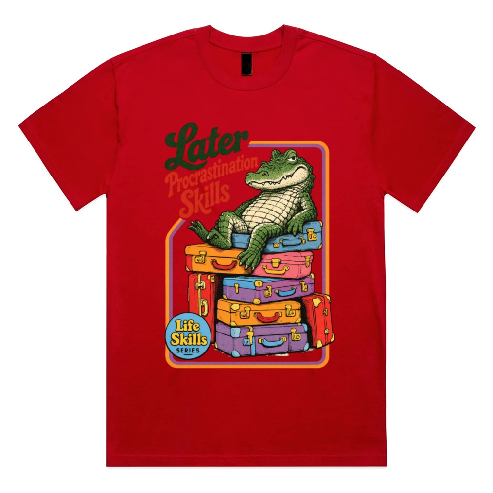 Later Procrastination Skill Alligator Cotton Classic Fit Retro Dark Humor Graphic Tee