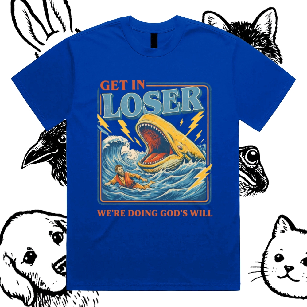 Jonah Whale Biblical Parody Cotton Classic Fit Retro Dark Humor Graphic Tee