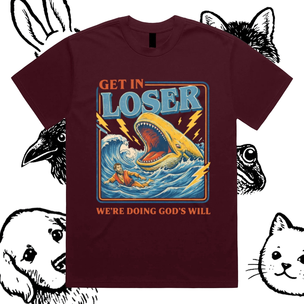 Jonah Whale Biblical Parody Cotton Classic Fit Retro Dark Humor Graphic Tee