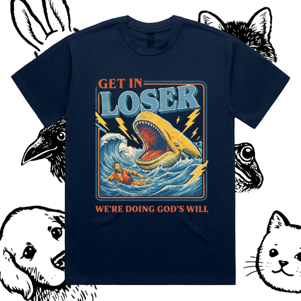 Jonah Whale Biblical Parody Cotton Classic Fit Retro Dark Humor Graphic Tee