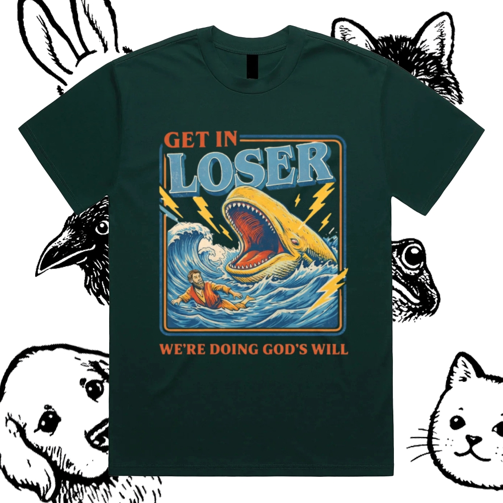 Jonah Whale Biblical Parody Cotton Classic Fit Retro Dark Humor Graphic Tee