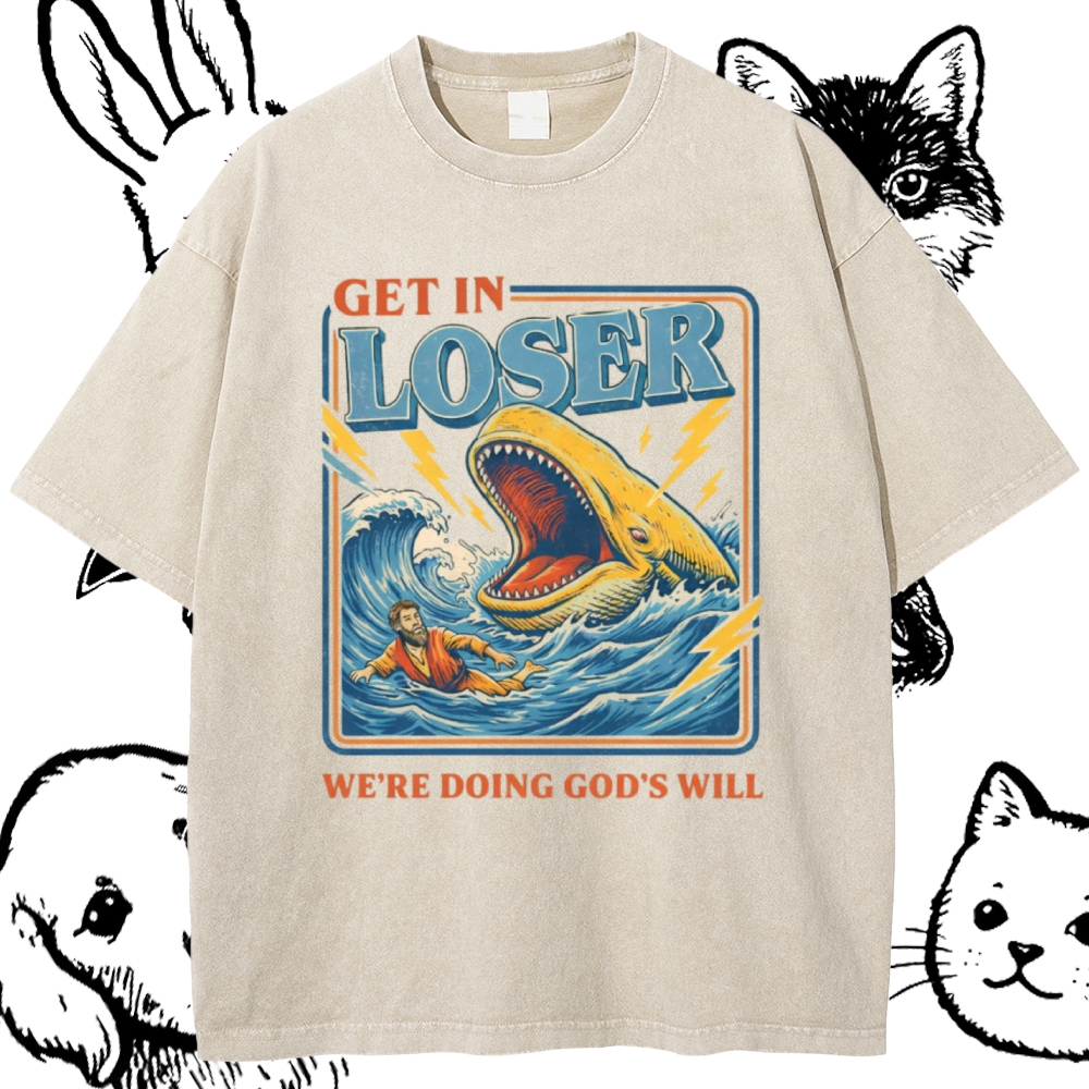 Jonah Whale Biblical Parody Cotton Vintage Wash Classic Graphic Tee