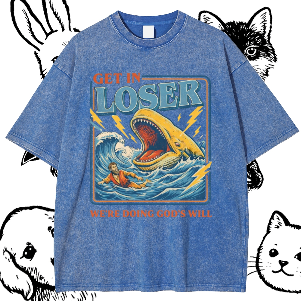 Jonah Whale Biblical Parody Cotton Vintage Wash Classic Graphic Tee
