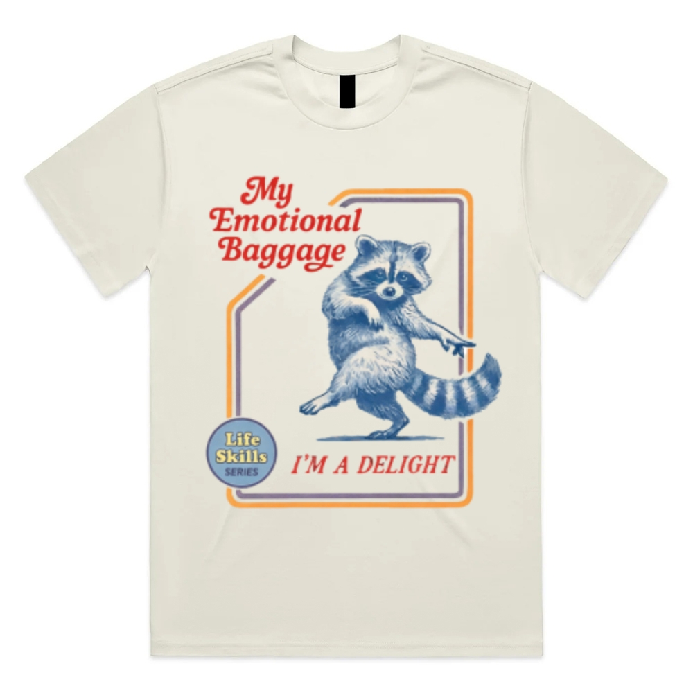 Emotional Baggage Delight Raccoon Cotton Classic Fit Retro Dark Humor Graphic Tee