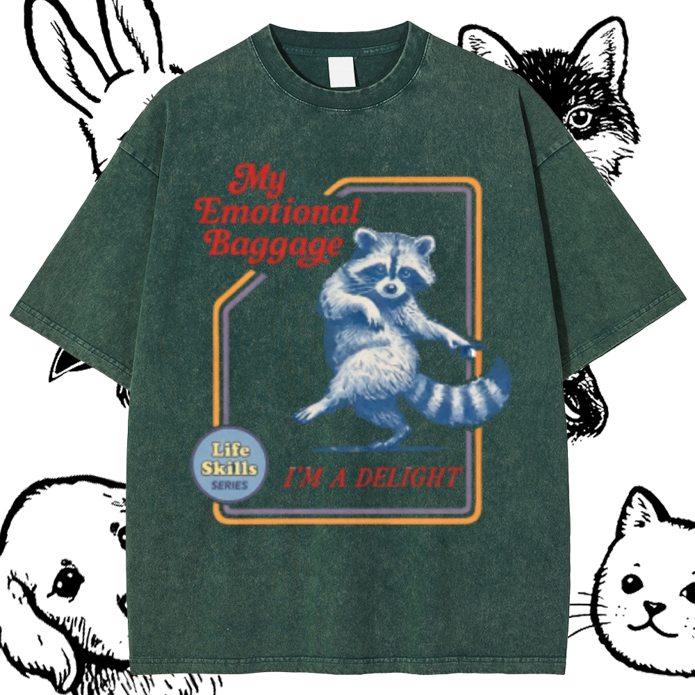 Emotional Baggage Delight Raccoon Cotton Vintage Wash Classic Graphic Tee