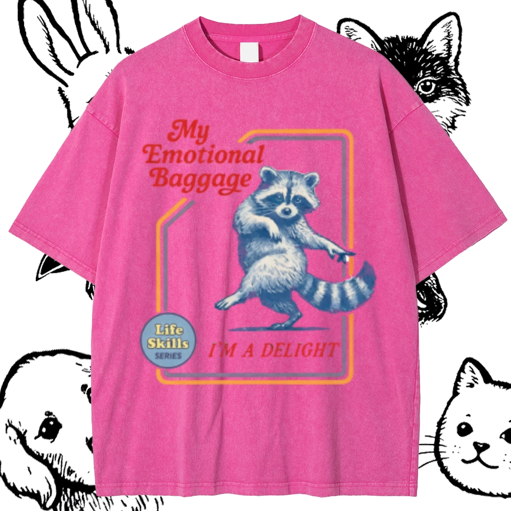 Emotional Baggage Delight Raccoon Cotton Vintage Wash Classic Graphic Tee