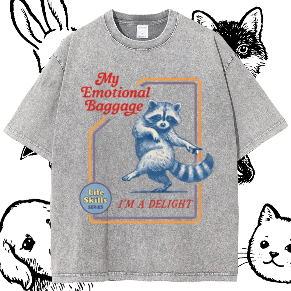 Emotional Baggage Delight Raccoon Cotton Vintage Wash Classic Graphic Tee