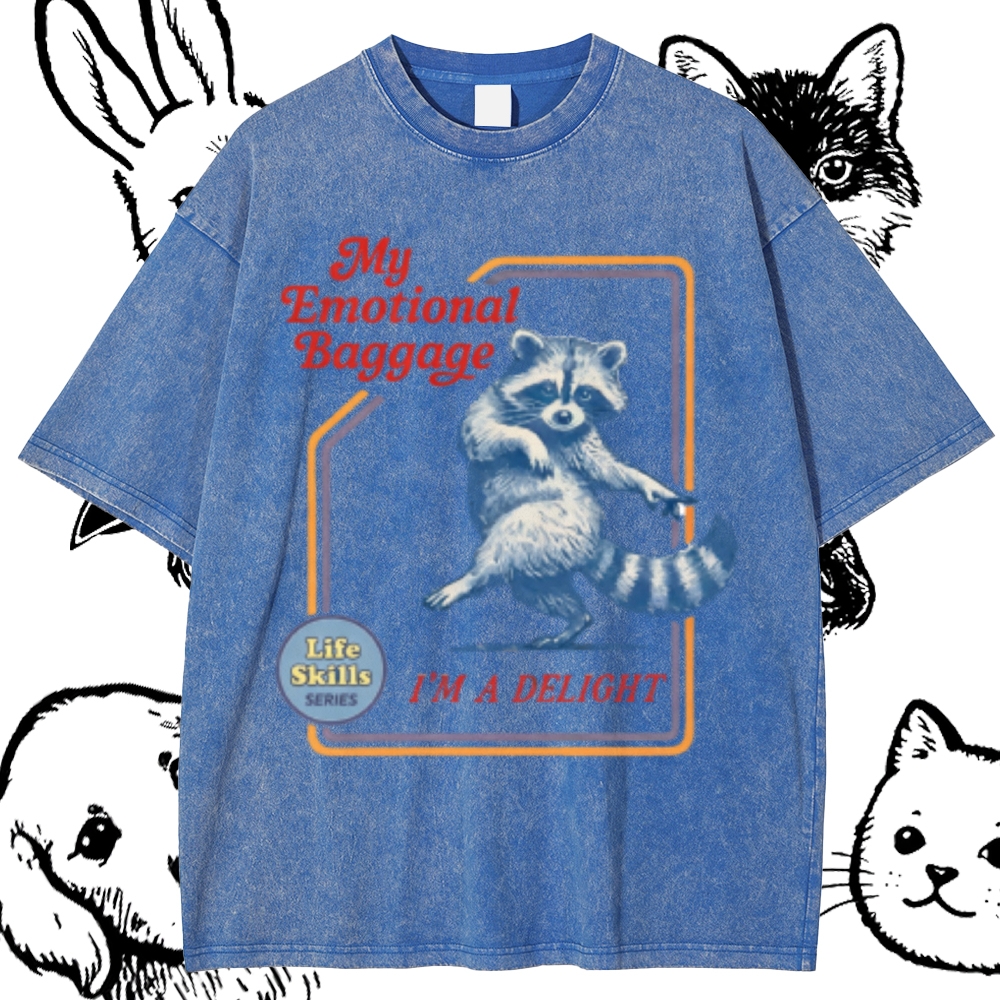 Emotional Baggage Delight Raccoon Cotton Vintage Wash Classic Graphic Tee
