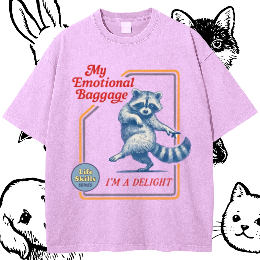 Emotional Baggage Delight Raccoon Cotton Vintage Wash Classic Graphic Tee