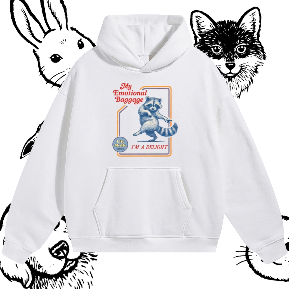 Emotional Baggage Delight Raccoon Cotton Blend Classic Fit Unisex Hoodie