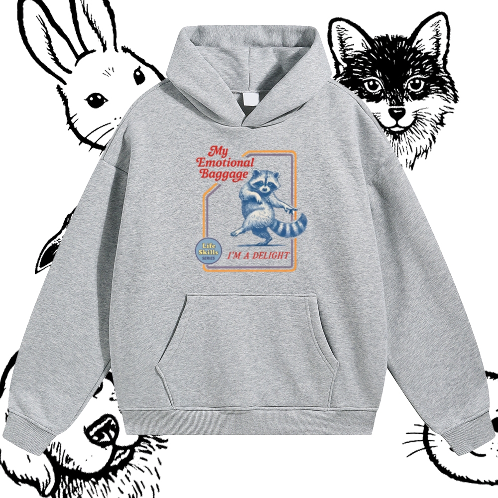 Emotional Baggage Delight Raccoon Cotton Blend Classic Fit Unisex Hoodie