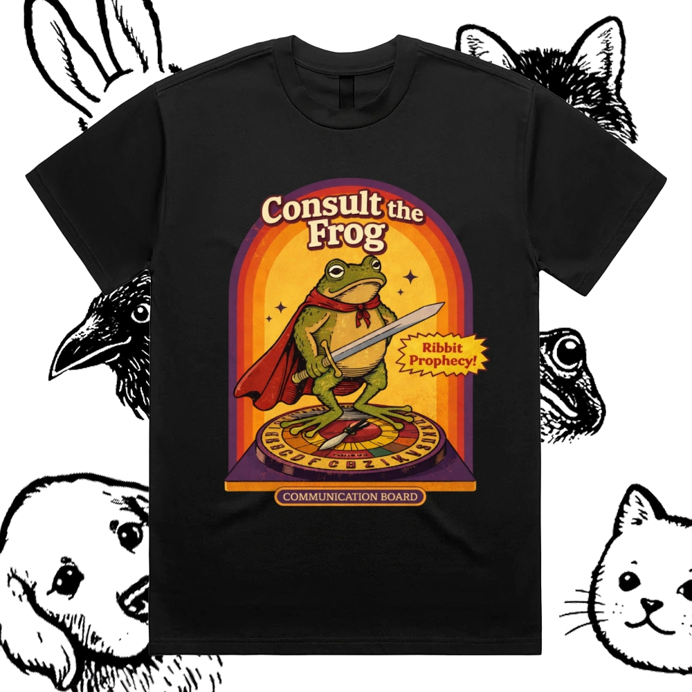 The Oracle Of Ribbit Prophecy Cotton Classic Fit Retro Dark Humor Graphic Tee