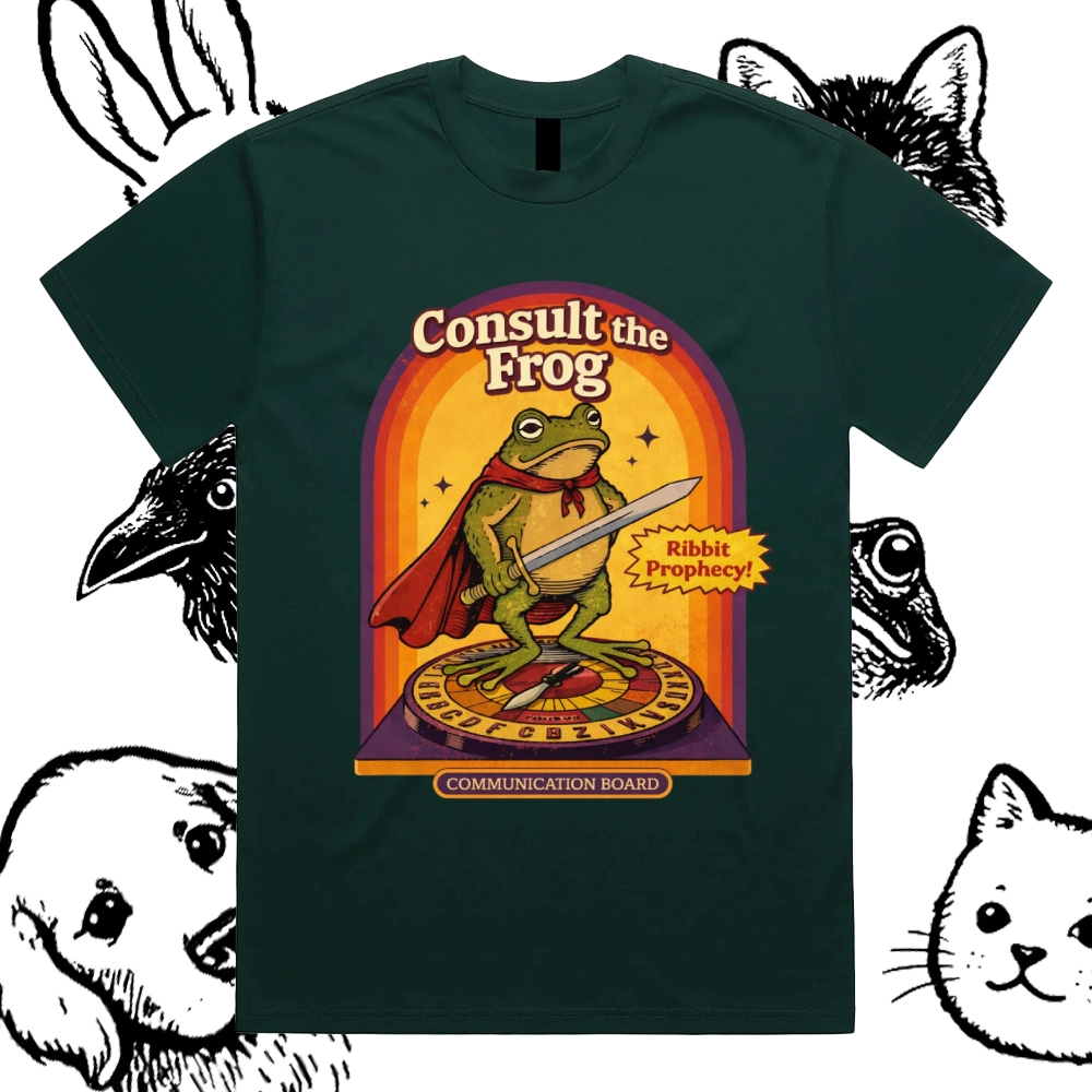 The Oracle Of Ribbit Prophecy Cotton Classic Fit Retro Dark Humor Graphic Tee