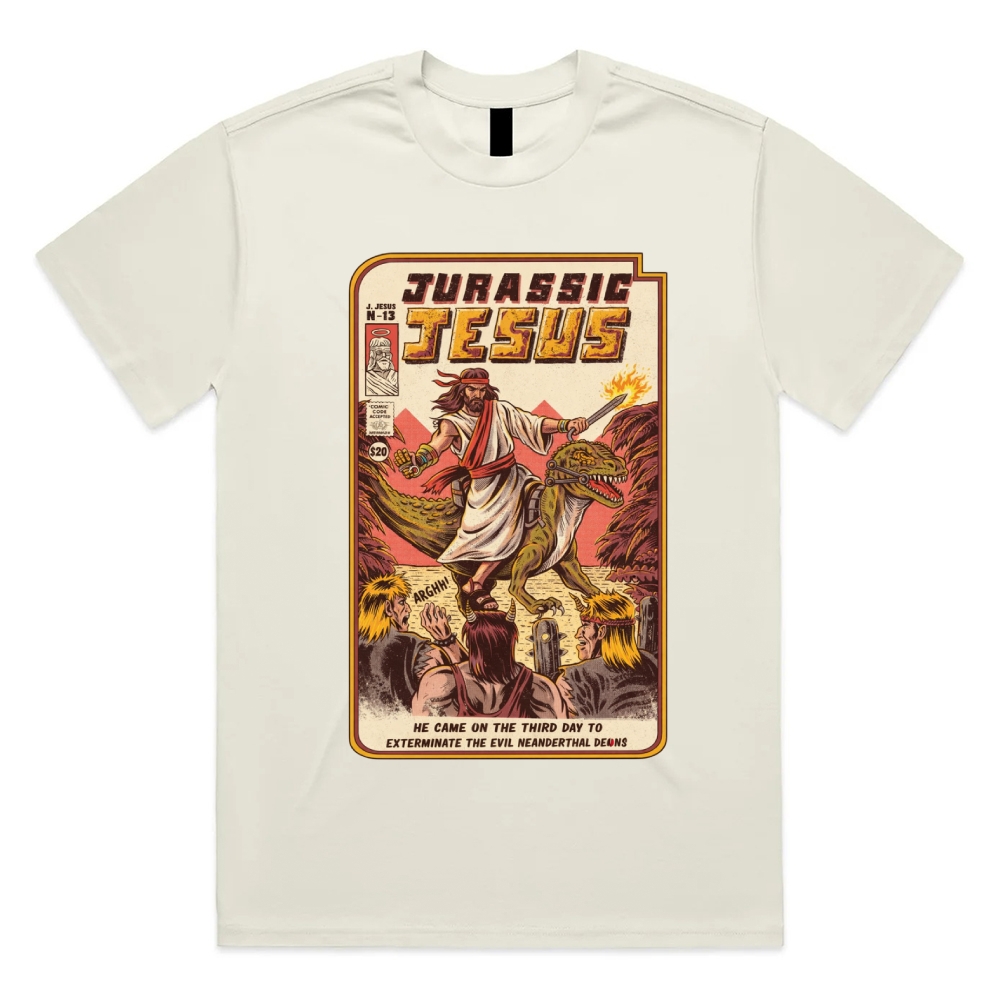 The Savior Of Prehistoric Chaos Cotton Classic Fit Retro Dark Humor Graphic Tee