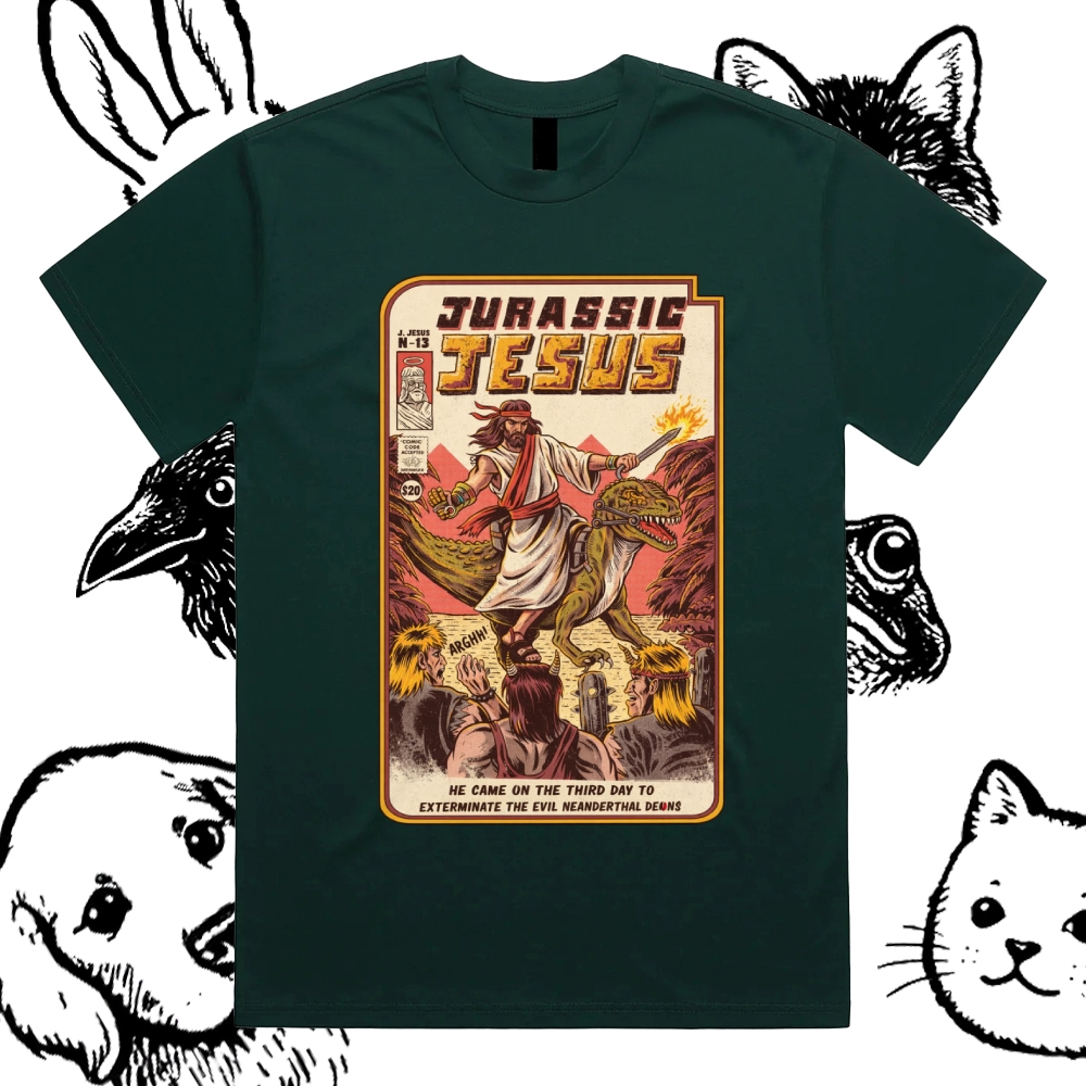 The Savior Of Prehistoric Chaos Cotton Classic Fit Retro Dark Humor Graphic Tee