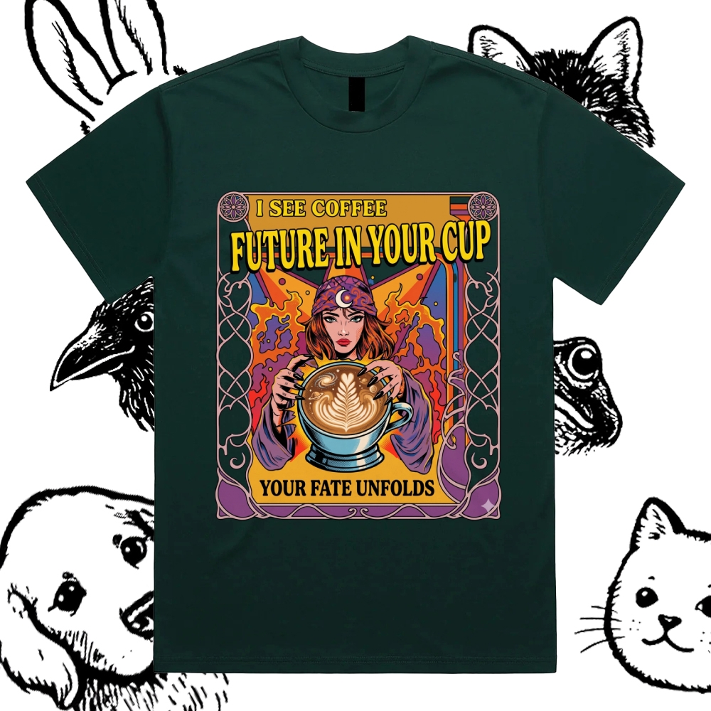 The Barista Of Celestial Fate Cotton Classic Fit Retro Dark Humor Graphic Tee